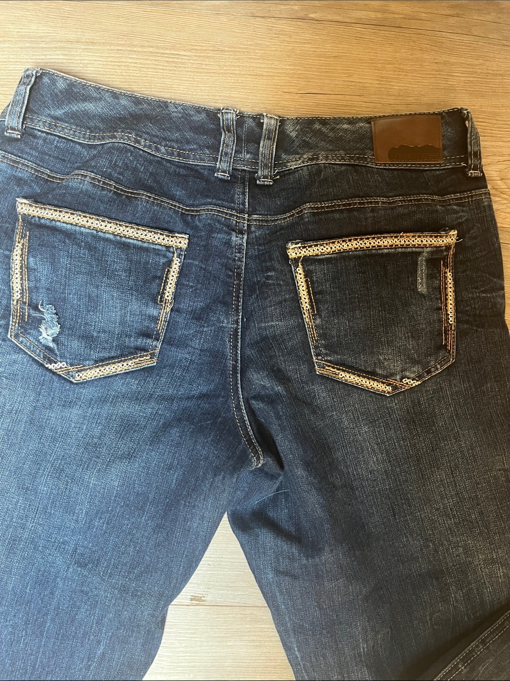 Maurices Dark Blue Distressed Boyfriend Jeans Capris - Picture 4 of 5
